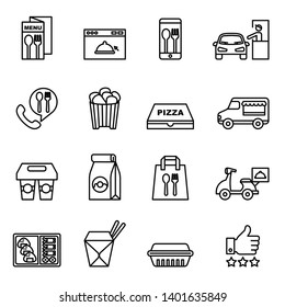 Fast Food. Take Away. Package Icons For Delivery. Thin Line Style Stock Vector.