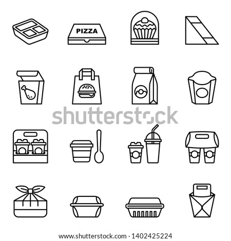 Fast food. Take away. Package icons for delivery. Thin line style stock vector.