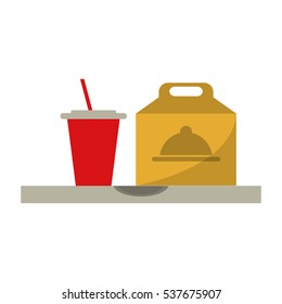 fast food take out box and plastic cup soda