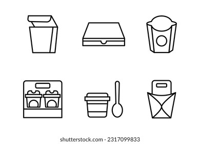 Fast food. Take it with you. Icons of packages for delivery. Thin line stock style vector.