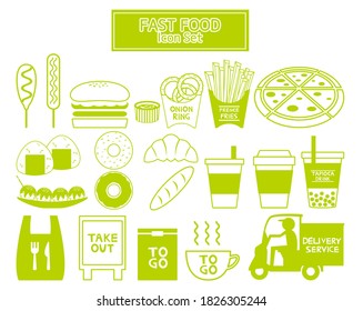 
Fast food takeaway vector illustrations, hamburgers, potatoes, pizza