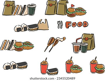 Fast Food Takeout Various hand-drawn illustration sets