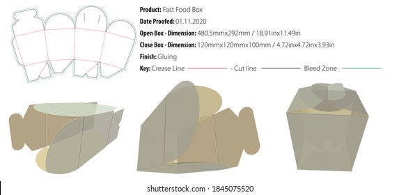 Fast food tapered box packaging design template gluing crash lock die cut - vector
