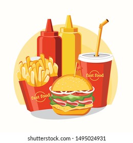 Fast food, Tasty set fast food vector isolated on white background