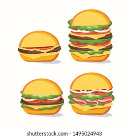 Fast food, Tasty set fast food vector isolated on white background