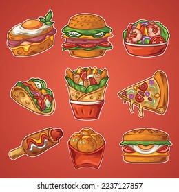 Fast food is food that is prepared immediately. And seen in the picture, there are all kinds of fast food rows that look very tasty.