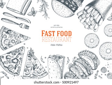 Fast Food Top View Frame Fast Stock Vector (Royalty Free) 500921497 ...