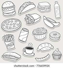 Fast Food Traditional Doodle Stic Icons Sketch Hand Made Design Vector