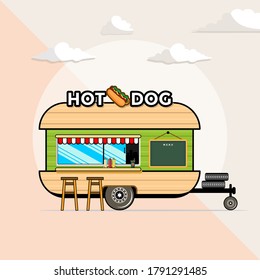 Fast Food Trailer Hot Dog icon illustration. fast food icon concept isolated. flat cartoon style