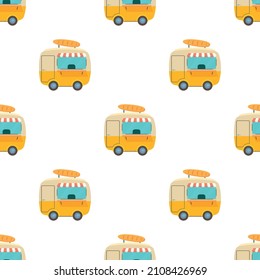 Fast food trailer with loaf pattern seamless background texture repeat wallpaper geometric vector