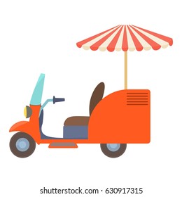 Fast food trolley motorbike icon. Cartoon illustration of fast food trolley motorbike vector icon for web