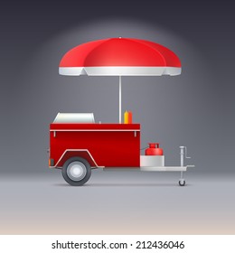 Fast food trolley on a colored background. Hot dog store