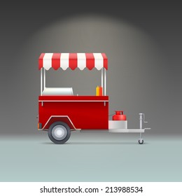 Fast food trolley on a colored background. Hot dog store