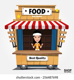 Fast food trolley on a colored background. 