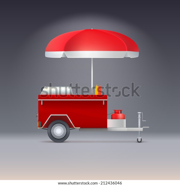 Fast\
food trolley on a colored background. Hot dog\
store