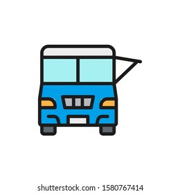 Fast Food Truck, Festival Car Flat Color Line Icon.