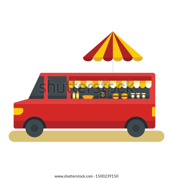Fast food truck icon. Flat illustration of\
fast food truck vector icon for web\
design