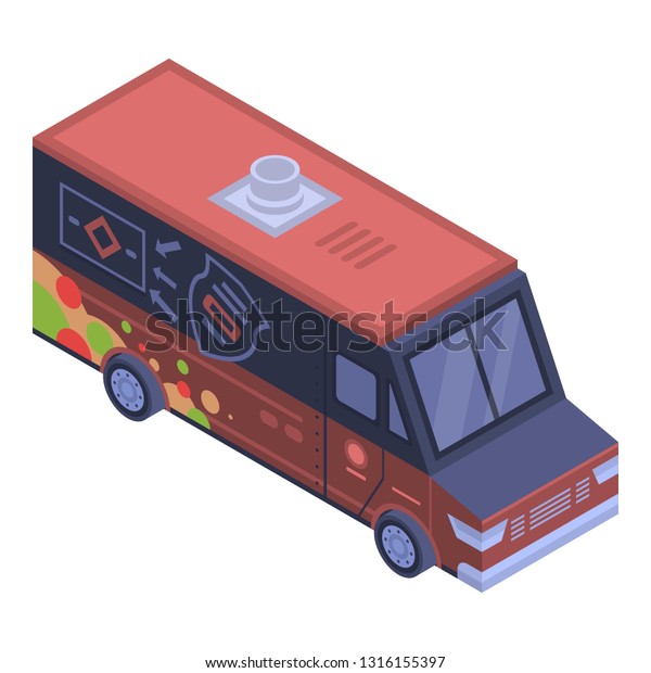 Fast food truck icon.\
Isometric of fast food truck vector icon for web design isolated on\
white background