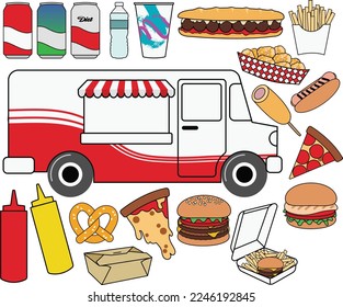 Fast Food Truck Illustration Set 