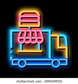 Fast Food Truck Neon Light Sign Vector. Glowing Bright Icon Fast Food Truck Sign. Transparent Symbol Illustration