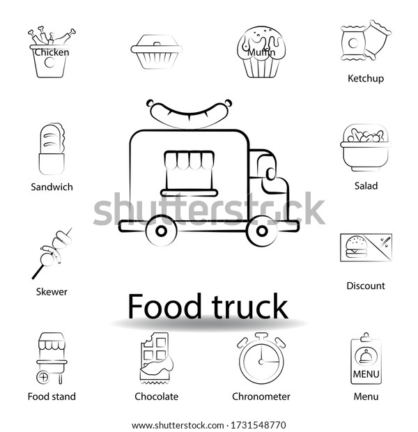 fast food food truck outline icon. Set of food\
illustration icon. Signs and symbols can be used for web, logo,\
mobile app, UI, UX on white\
background