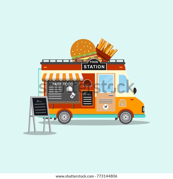 fast food truck. Street and fast food\
festival.Truck concept vector\
illustration