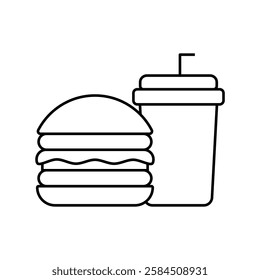 Fast Food Unhealthy Diet Icon. Vector Linear Illustration of Burger and Soda. Fast Food Unhealthy Diet in Line Style Design. Burger and Soda Symbol.