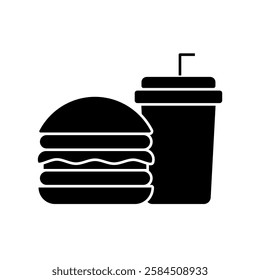 Fast Food Unhealthy Diet Icon. Vector Linear Illustration of Burger and Soda. Fast Food Unhealthy Diet in Line Style Design. Burger and Soda Symbol.