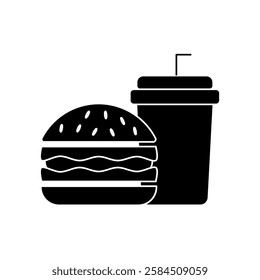 Fast Food Unhealthy Diet Icon. Vector Linear Illustration of Burger and Soda. Fast Food Unhealthy Diet in Line Style Design. Burger and Soda Symbol.