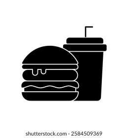 Fast Food Unhealthy Diet Icon. Vector Linear Illustration of Burger and Soda. Fast Food Unhealthy Diet in Line Style Design. Burger and Soda Symbol.