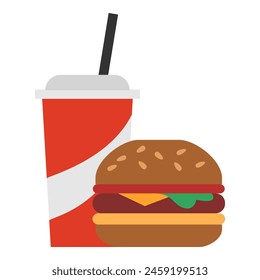 Fast food and unhealthy eating icon: hamburger and take away drink