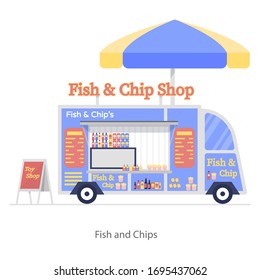 Fast food van illustration in trendy flat style 