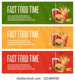 fast food vector banners with burger,fried potatoes and cola 