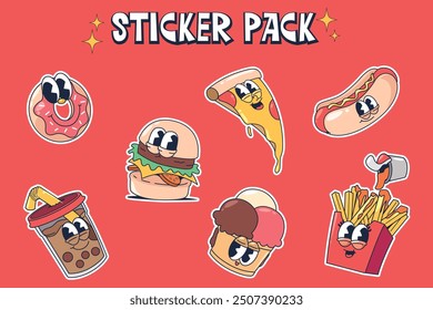 Fast Food Vector character set for Sticker, T-shirt, Pin.