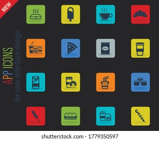 Fast food vector color web icons on dark background for user interface design