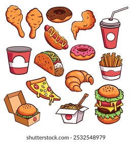 Fast food vector design elements hand drawn fast food