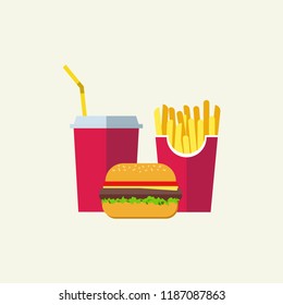 Fast food vector. Dinner and a fast food hamburger restaurant, delicious fast food.