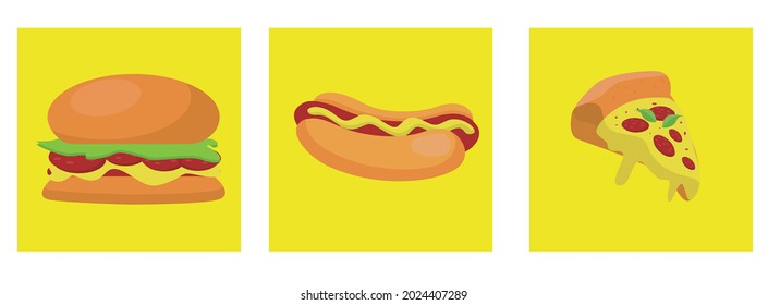 fast food vector. Flat style vector illustration isolated on a yellow background