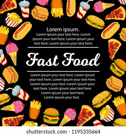 Fast Food Vector Frame. Stock vector template, easy to use.