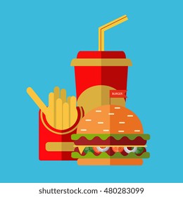 Fast food vector. A group of friendly Fast Food meals
