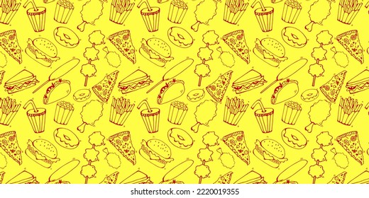 Fast Food Vector Hand Drawn Pattern