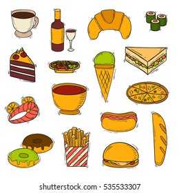 Fast food vector handmade icons
