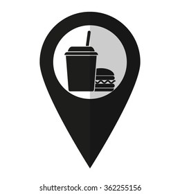 fast food - vector icon;  black map pointer