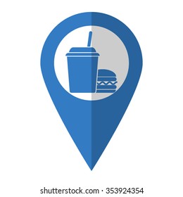 fast food - vector icon; blue map  pointer