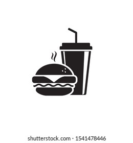 Fast Food Vector Icon. Burger and soda or cola drink silhouette, isolated symbol