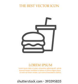 Fast Food Vector Icon. Burger And Drink Simple Isolated Sign Symbol.