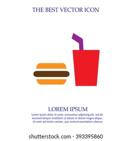 Fast food vector icon. Burger and drink simple isolated sign symbol.