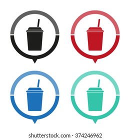 fast food - vector icon; map pointer;  message bubble
