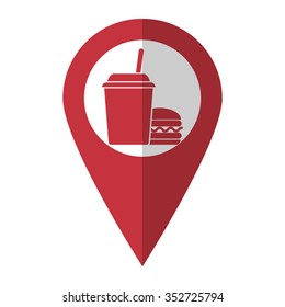 fast food - vector icon; red map  pointer