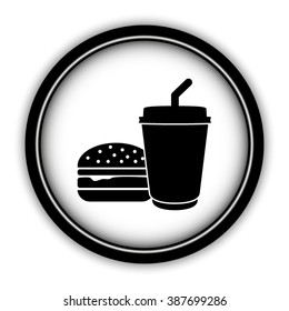 fast food - vector icon; round  button with shadow
